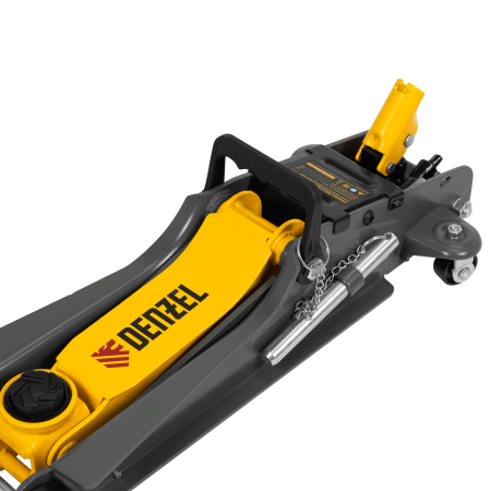 Домкрат гидравлический подкатной с фиксатором DENZEL 2,5 т,  85-385 мм, в пласт. кейсе