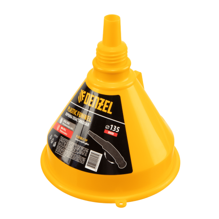 Воронка пластиковая DENZEL 135 мм с металлическим ситом, гибким наконечником и непроливайкой