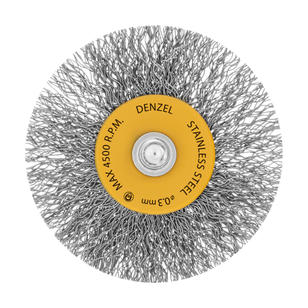 Щетка для дрели DENZEL, 60 мм, Плоская, со шпилькой, нержавеющая витая проволока