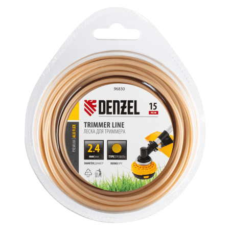 Леска для триммера DENZEL армированная алюминием круглая, 2,4мм х 15м, блистер ALUFLEX