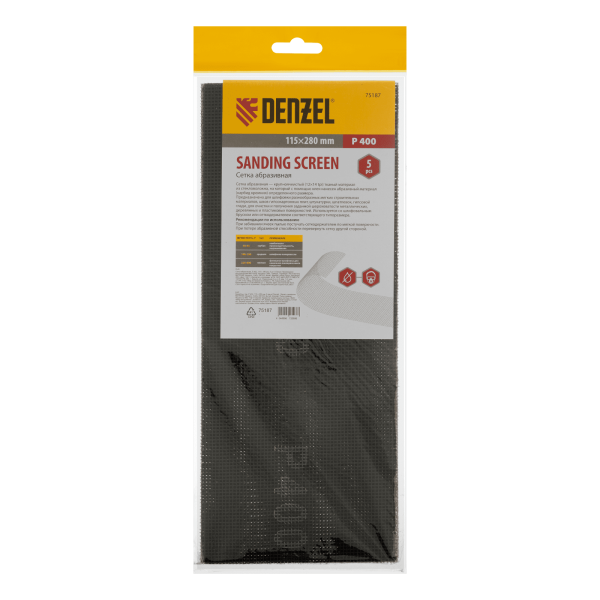 Сетка абразивная DENZEL 75187, P400, 115 x 280 мм, 5 шт.