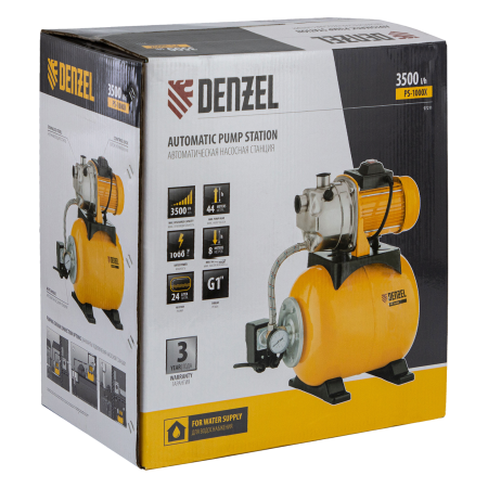 Насосная станция DENZEL PS1000Х, 1000 Вт, 3500 л/ч, ресивер 24 л, высота подъема 44 м