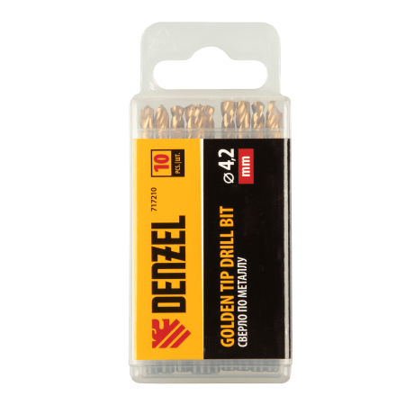 Сверло по металлу DENZEL 4,2 мм, HSS-Tin, Golden Tip, 10 шт.