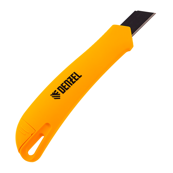 Нож DENZEL 18 мм, сменное лезвие, SK4, облегченный корпус, нажимной фиксатор