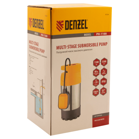 Погружной насос высокого давления DENZEL PH1100, 1100 Вт, высота подъема 40 м, 5500 л/ч