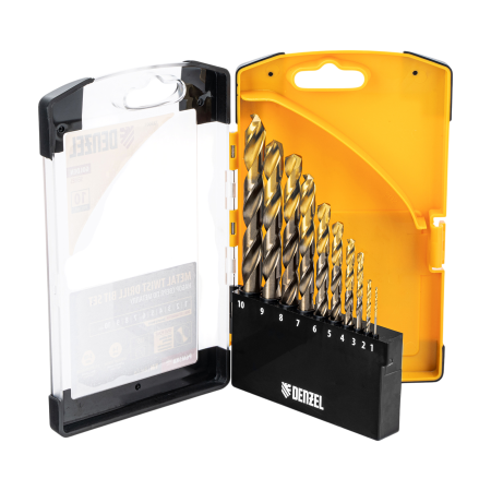 Набор сверл по металлу DENZEL, 1-10 мм, Р6М5К8-TiN, Golden Tip, 10 шт
