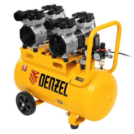 Компрессор безмасляный, малошумный DENZEL DLS 1500/50, 1500 ВТ, 2x750, 50 л, 260 л/мин