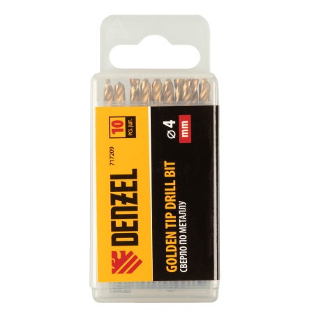 Сверло по металлу DENZEL 4 мм, HSS-Tin, Golden Tip, 10 шт. Сверло по металлу DENZEL 4 мм, HSS-Tin, Golden Tip, 10 шт.