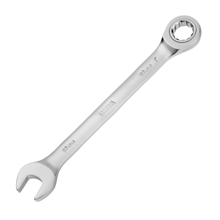 Ключ комбинированный трещоточный DENZEL, 18 мм, CrV, матовый хром