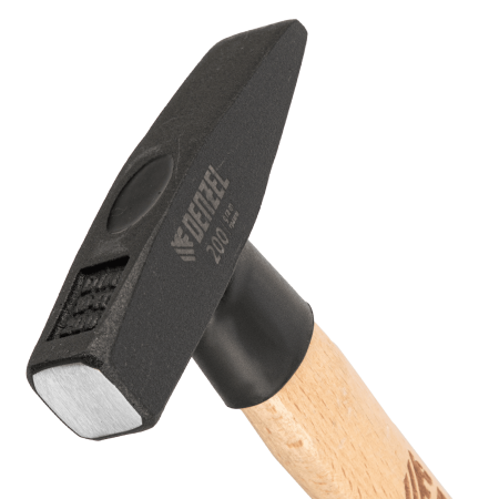 Молоток слесарный DENZEL 200 г, кованый квадратный боек, буковая рукоятка