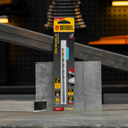 Сверло спиральное по металлу DENZEL 5 х 132 мм, Р6М5, Golden Tip, удлиненное