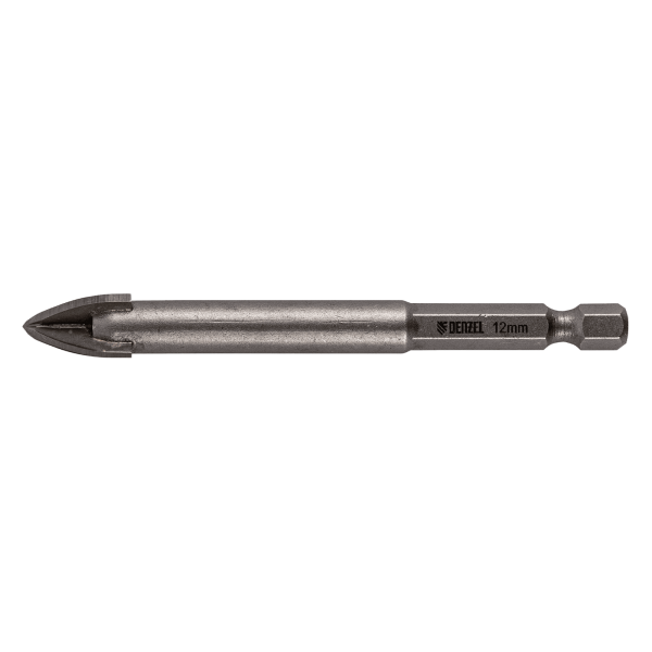 Сверло по керамической плитке DENZEL 12 мм, крестовая пластина, шестигранный хвостовик