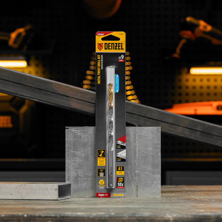 Сверло спиральное по металлу DENZEL 9 х 175 мм, Р6М5, Golden Tip, удлиненное