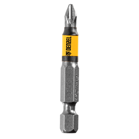 Бита DENZEL PH2х50, сталь S2, 10 шт., круглый профиль, отрывная упаковка, Е 6,3