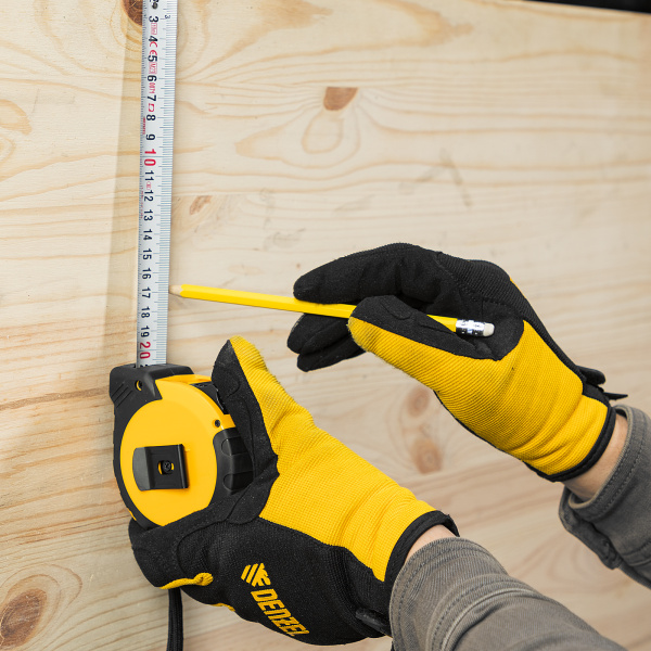 Рулетка DENZEL 10м х 25мм, двухкомп. корпус, кнопка-пауза