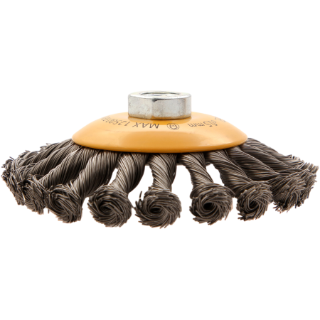 Щетка для УШМ DENZEL 746113, 125 мм, «тарелка», крученая нержавеющая проволока 0.5 мм, М14