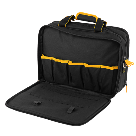 Сумка для инструмента DENZEL 400х170х300 мм, 3 отделения, 28 карманов, наплечный ремень