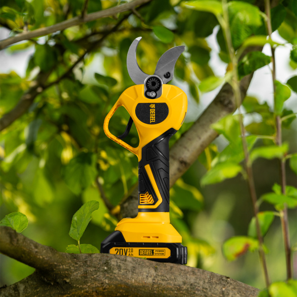 Секатор аккумуляторный, бесщет. DENZEL, CP-40BL, Li-Ion, 20 В, лезвия SK5