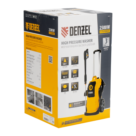 Моечная машина высокого давления DENZEL K 70 Power, 2500 Вт, 180 бар, 600 л/ч, асинхронный двигатель
