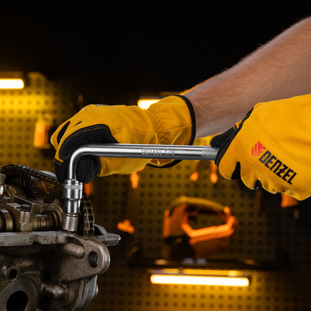 Вороток Г-образный DENZEL 250*50 мм, квадрат 1/2", CrV, матовый хром