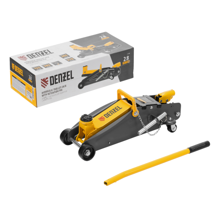 Домкрат гидравлический DENZEL подкатной с фиксатором, 2,8 т, 135-385 мм Домкрат гидравлический DENZEL подкатной с фиксатором, 2,8 т, 135-385 мм