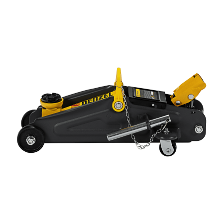 Домкрат гидравлический DENZEL подкатной с фиксатором, 2 т, 130-330 мм, в кейсе