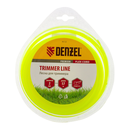 Леска для триммера DENZEL Flex Сord 96122, 2 мм x 57 м, квадратная, блистер
