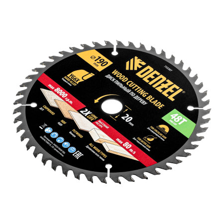 Пильный диск по дереву DENZEL ф190 х 20 мм, 48 зубьев