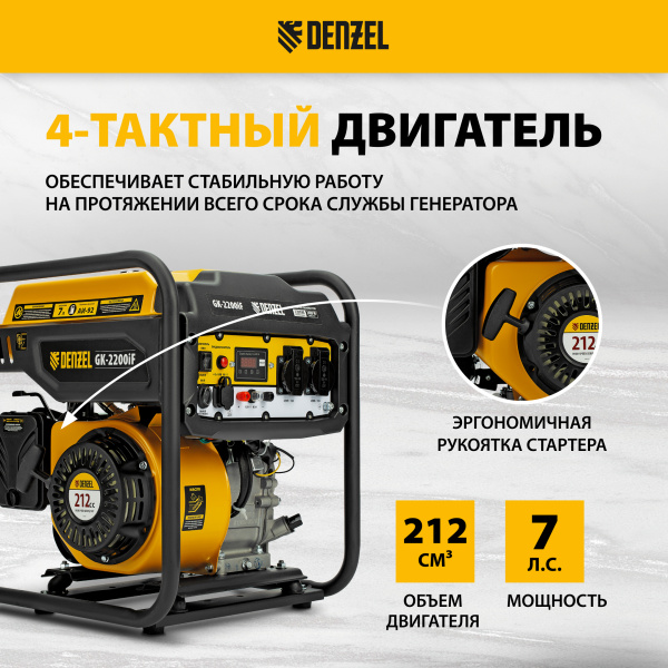 Генератор инверторный DENZEL GK-2200iF, 2,2 кВт, 230 В, ручной старт