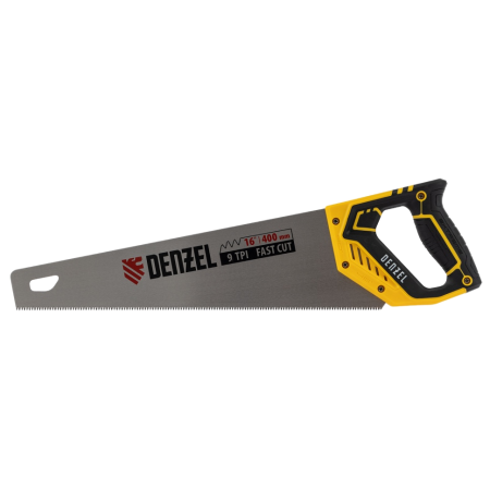 Ножовка по дереву DENZEL 400 мм, 9 TPI, зуб 3D, двухкомпонентная рукоятка