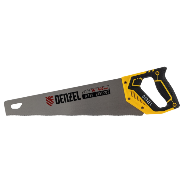 Ножовка по дереву DENZEL 400 мм, 9 TPI, зуб 3D, двухкомпонентная рукоятка