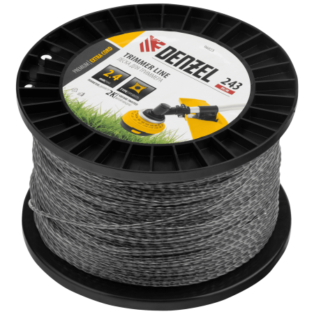 Леска для триммера DENZEL двухкомпонентная витой квадрат, 2,4мм х 243м, на DIN катушке EXTRA CORD