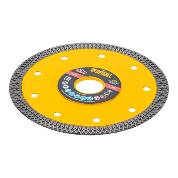 Диск алмазный отрезной DENZEL 125 х 22,2мм, сплошной, супертонкий, горячий пресс, сухой/мокрый рез