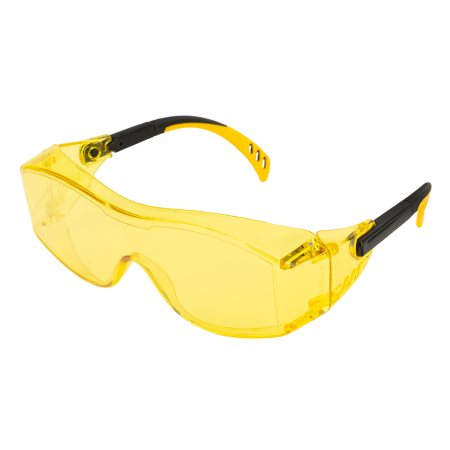 Очки защитные DENZEL открытые, поликарбонатные, увеличенная желтая линза, регулируемые дужки