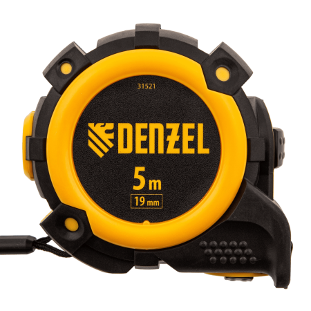 Рулетка DENZEL 31521 5м х 19мм, автоматич. фиксац., нейлон. покрытие, магнит. зацеп, двухстор. разметка
