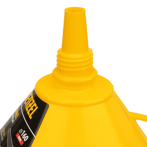 Воронка пластиковая DENZEL 160 мм с металлическим ситом, непроливайкой и гибким наконечником