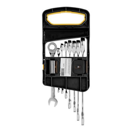 Набор ключей комбинированных трещоточных DENZEL 6-19 мм, 8 шт., CrV, матовый хром