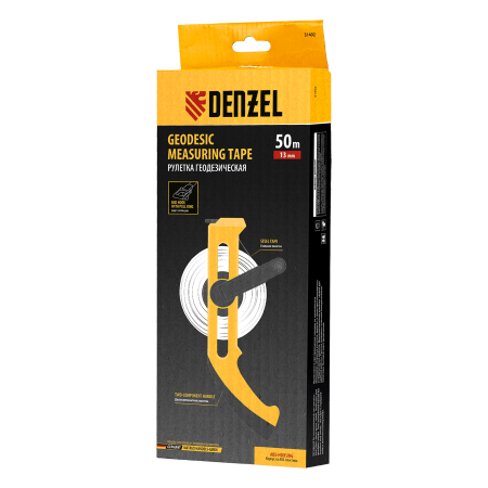 Рулетка геодезическая DENZEL 50 м х 13 мм, открытый корпус, металлическая лента