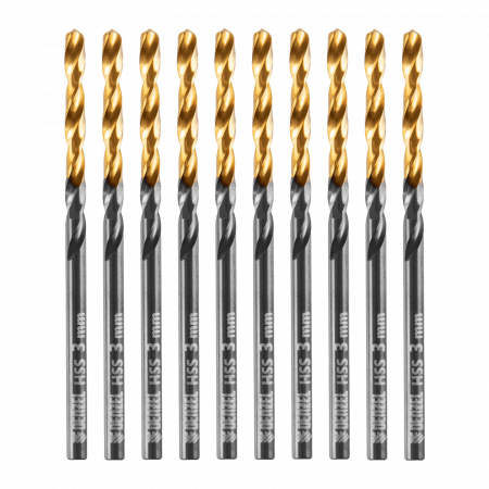Сверло по металлу DENZEL 3 мм, HSS-Tin, Golden Tip, 10 шт.