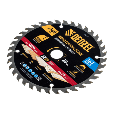 Пильный диск по дереву DENZEL ф160 х 20 мм, 36 зубьев