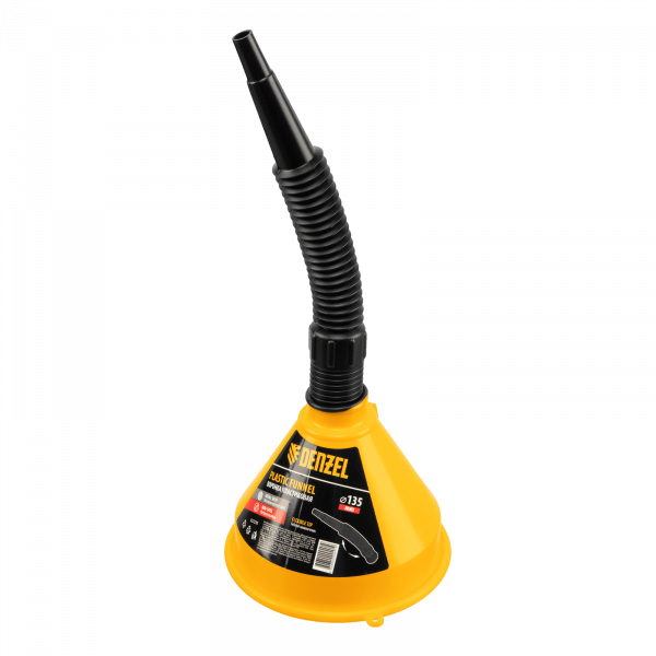 Воронка пластиковая DENZEL 135 мм с металлическим ситом, гибким наконечником и непроливайкой