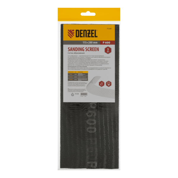 Сетка абразивная DENZEL 75189, P600, 115 x 280 мм, 5 шт.