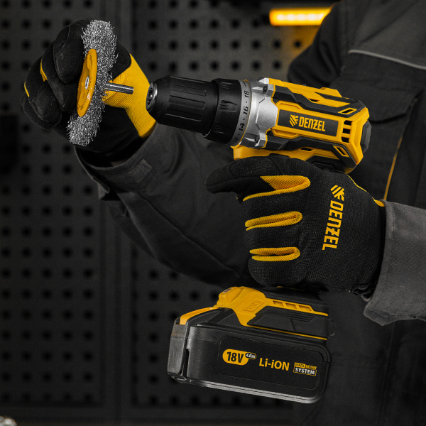 Щетка для дрели DENZEL 100 мм, Плоская, со шпилькой, нержавеющая витая проволока