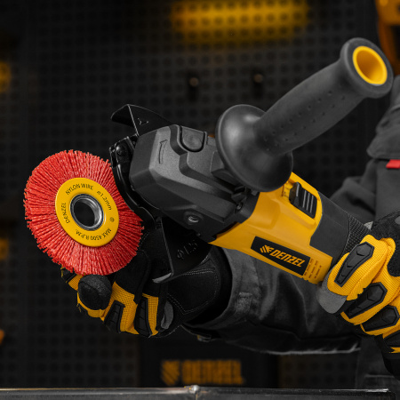 Щетка для УШМ DENZEL, 100 мм, Плоская, нейлоновая щетина, посадка 22,2 мм