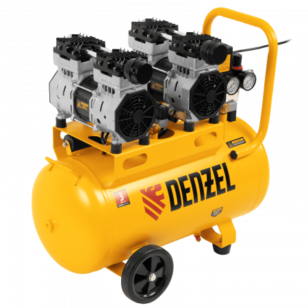 Компрессор безмасляный, малошумный DENZEL DLS 1500/50, 1500 ВТ, 2x750, 50 л, 260 л/мин