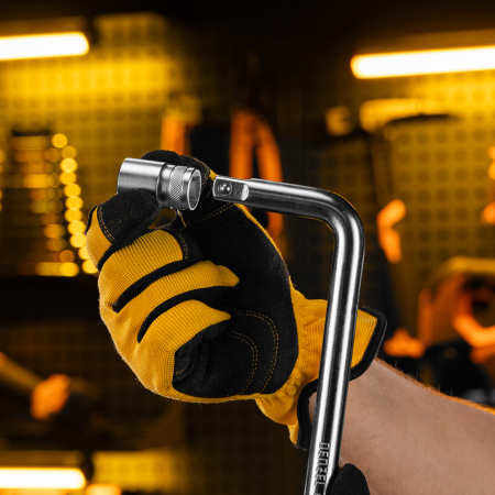 Вороток Г-образный DENZEL 300*75 мм, квадрат 1/2", CrV, матовый хром