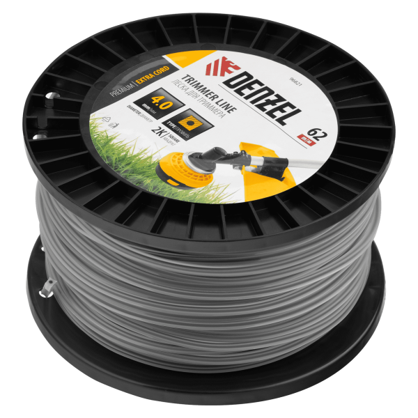 Леска для триммера DENZEL двухкомпонентная квадрат, 4,0мм х 62м, на DIN катушке EXTRA CORD