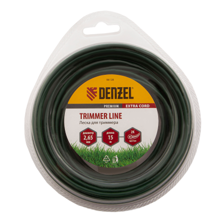 Леска для триммера DENZEL Extra cord 96128, 2.65 мм x 15 м, круглая, двухкомпонентная