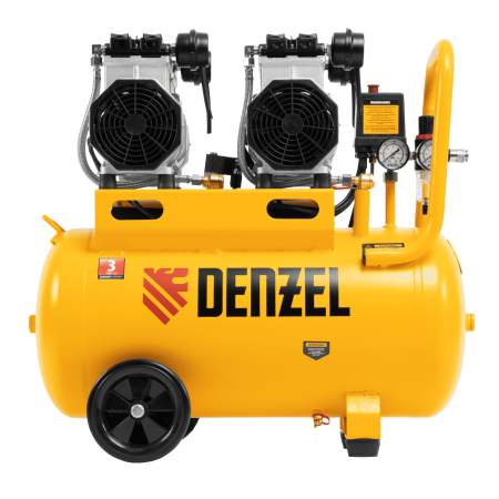 Компрессор безмасляный, малошумный DENZEL DLS 2200/50, 2200 Вт, 2x1100, 50 л, 380 л/мин