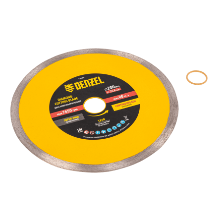 Диск алмазный сплошной DENZEL супертонкий, 200 х 25,4 мм, горячее прессование, мокрое резание